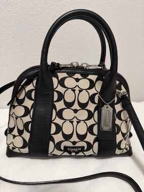 Coach Bleecker Preston Satchel Black and Cream Signature #A1461-30167